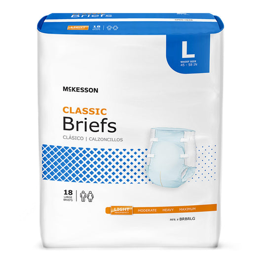 McKesson Classic Light Absorbency Incontinence Brief, Large, CS/72