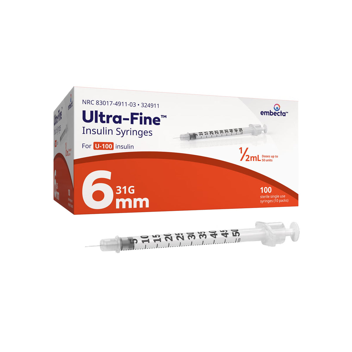 SYRINGE, INSULIN ULTRA FINE 0.5ML 31GX6MM (100/BX 5BX/CS), CS/500