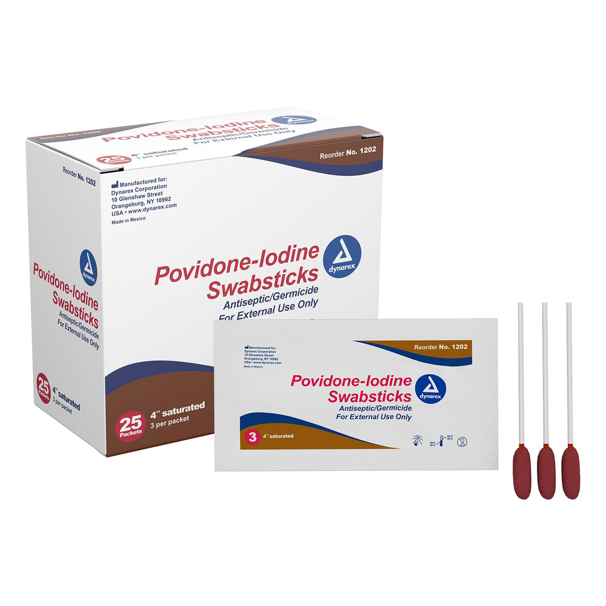 Dynarex Povidone Iodine Swabsticks, BX/25