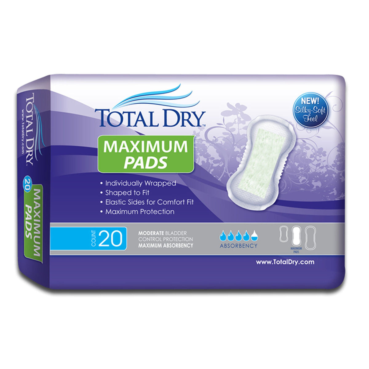 TotalDry Maximum Pads, Moderate Absorbency, BG/20