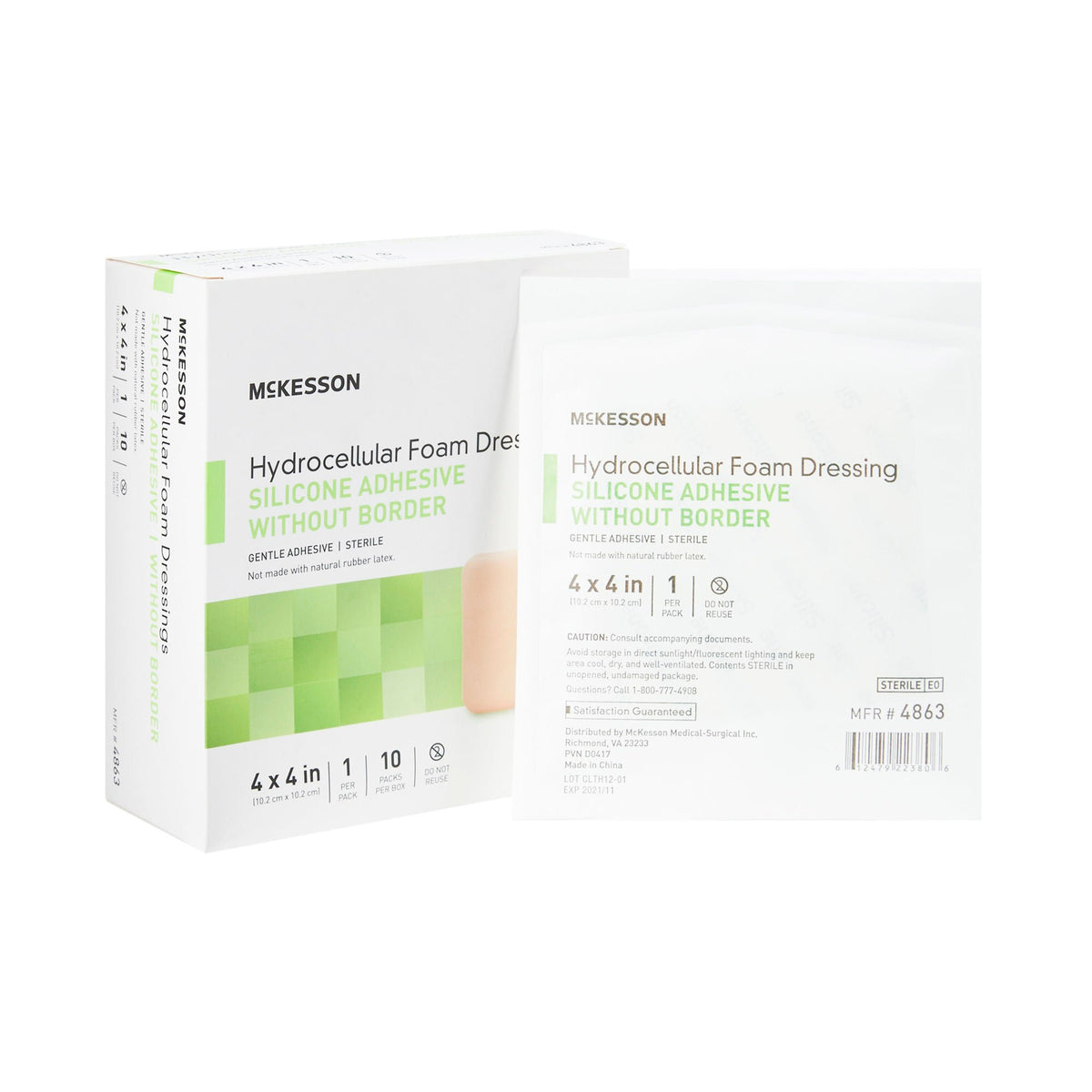 McKesson Silicone Gel Adhesive without Border Silicone Foam Dressing, 4 x 4 Inch, CS/200