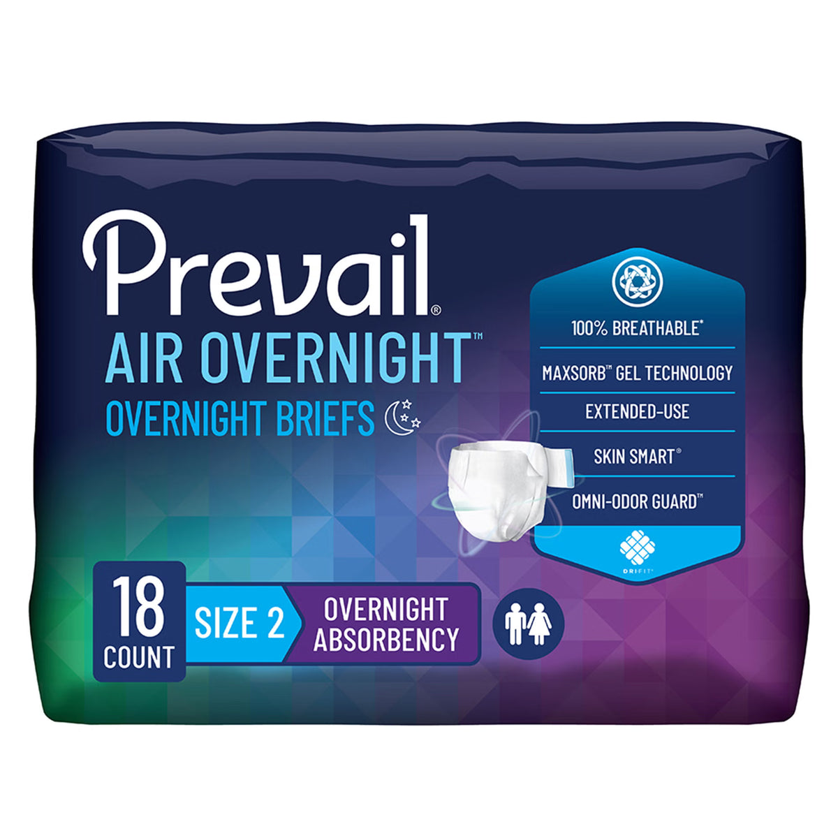 Prevail Air™ Overnight Briefs Overnight Absorbency, Size 2, CS/72