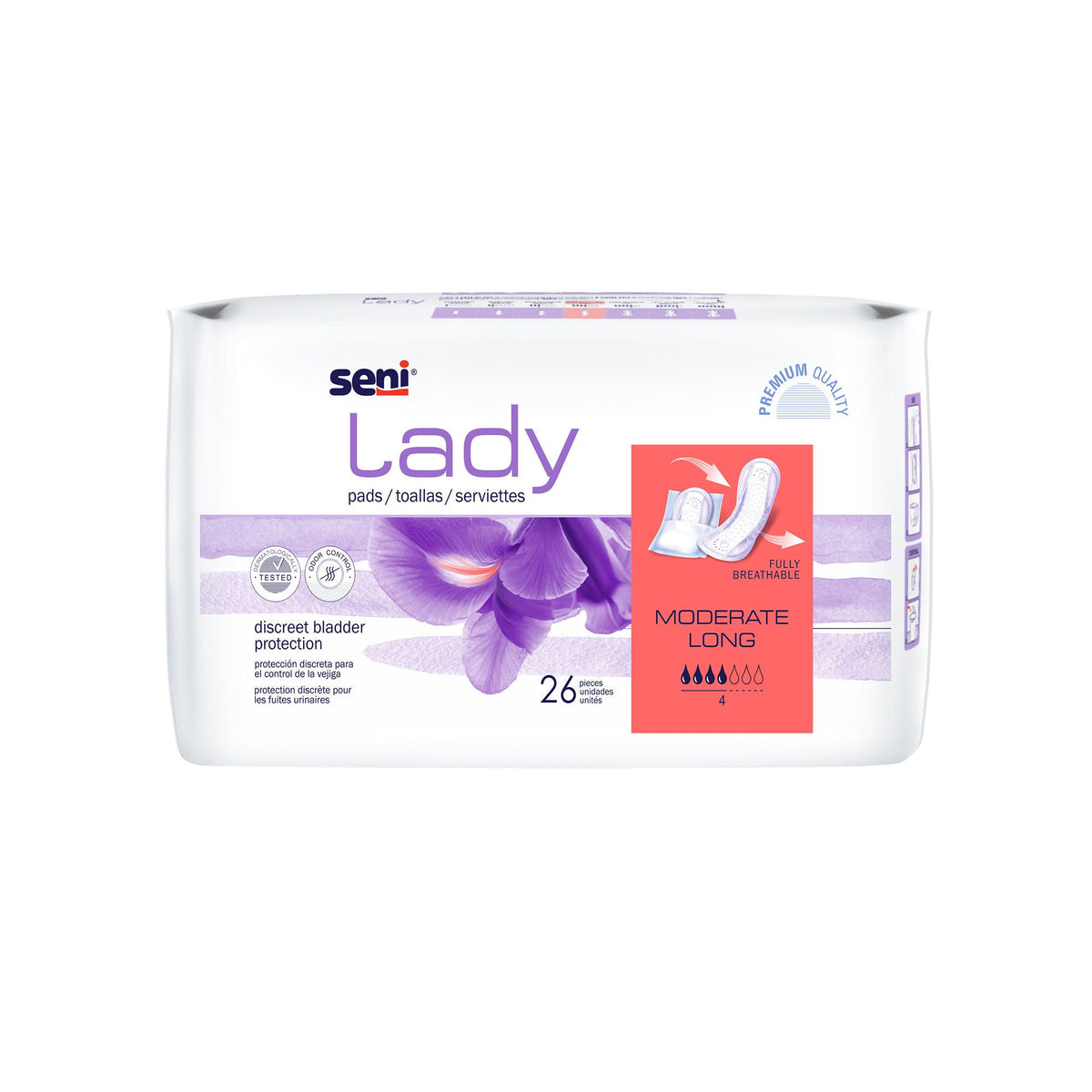 Seni® Lady Moderate Absorbency Bladder Control Pads, Long, PK/26