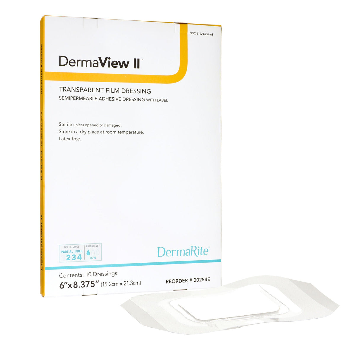 DermaView II™ Transparent Film Dressing with Border, 15.2 x 21.3 Centimeter, BX/10