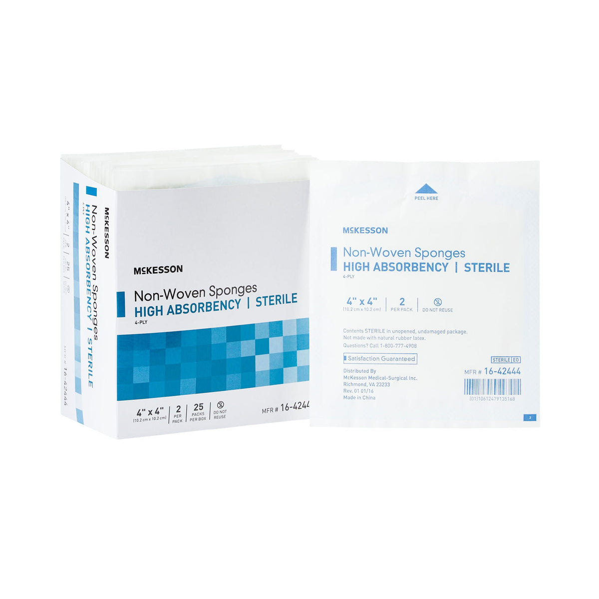 McKesson Sterile Nonwoven Sponge, 4 x 4 Inch, Four Ply, BX/25