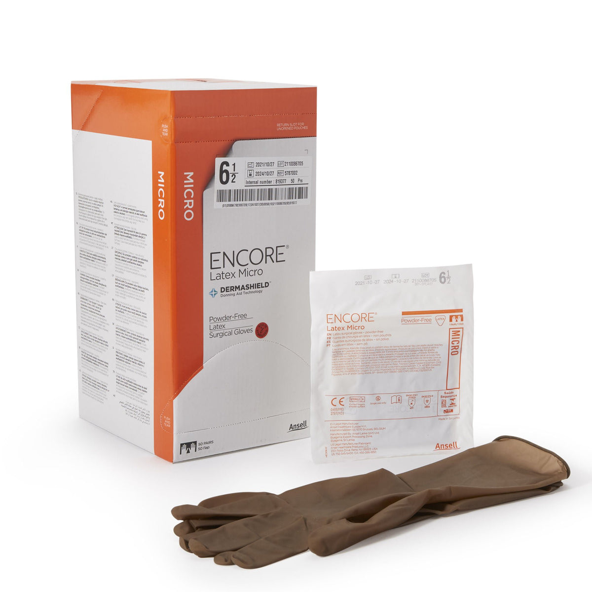 Encore® Latex Micro Surgical Glove, Size 6.5, Brown, CS/200