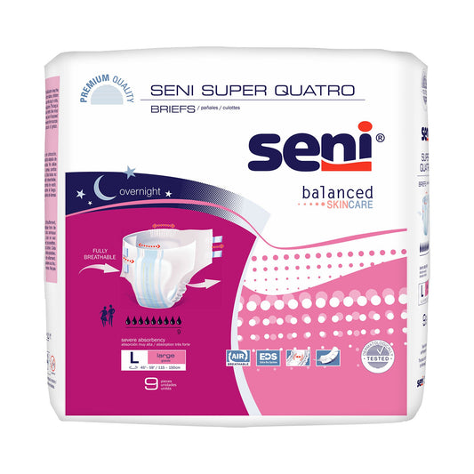 Seni® Super Quatro Severe Absorbency Incontinence Brief, Large, PK/9