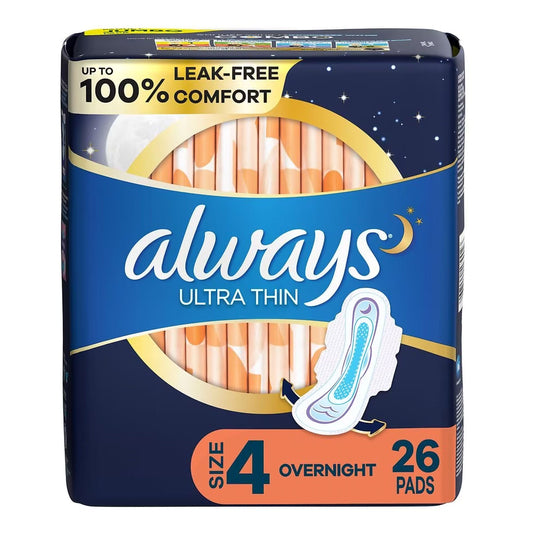 Always® Ultra Thin Pads Size 4 Overnight with Flexi-Wings, CS/156