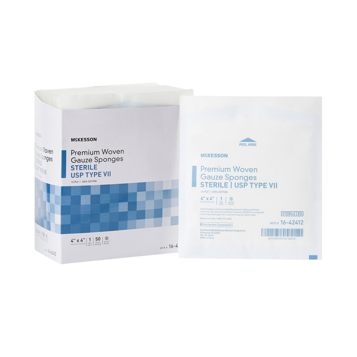 McKesson Sterile USP Type VII Gauze Sponge, 4 x 4 Inch, 12-Ply, BX/50