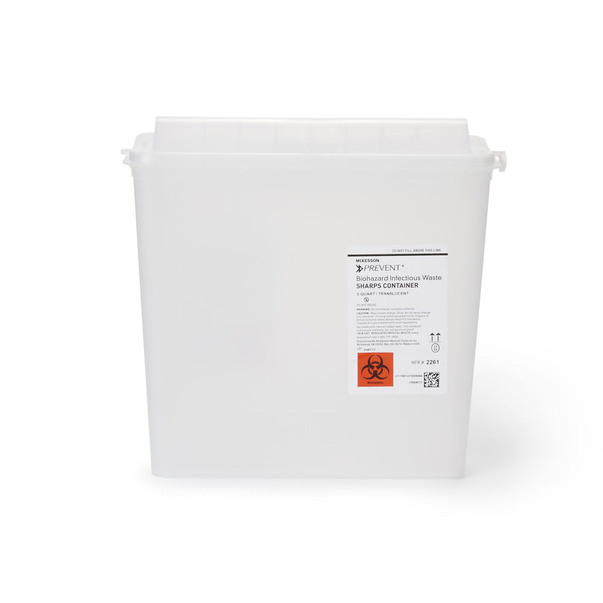 McKesson Prevent® Sharps Container, 1-1/4 Gallon, 10-3/4 x 10-1/2 x 4-3/4 Inch, EA/1