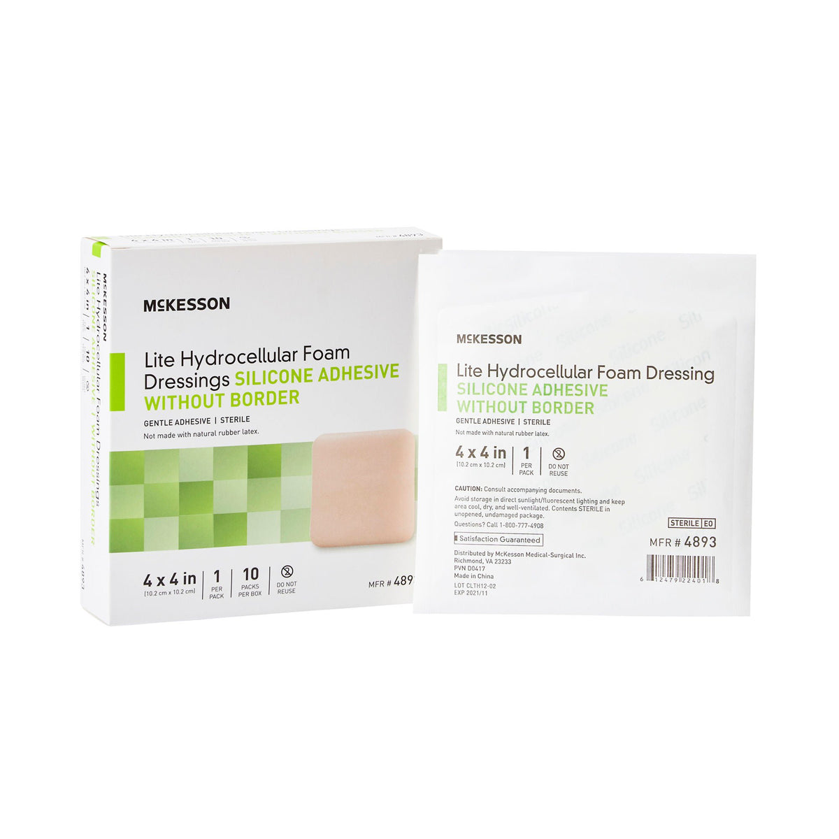 McKesson Lite Hydrocellular Foam Dressing w/ Silicone Adhesive w/o Border, 4 x 4, BX/10