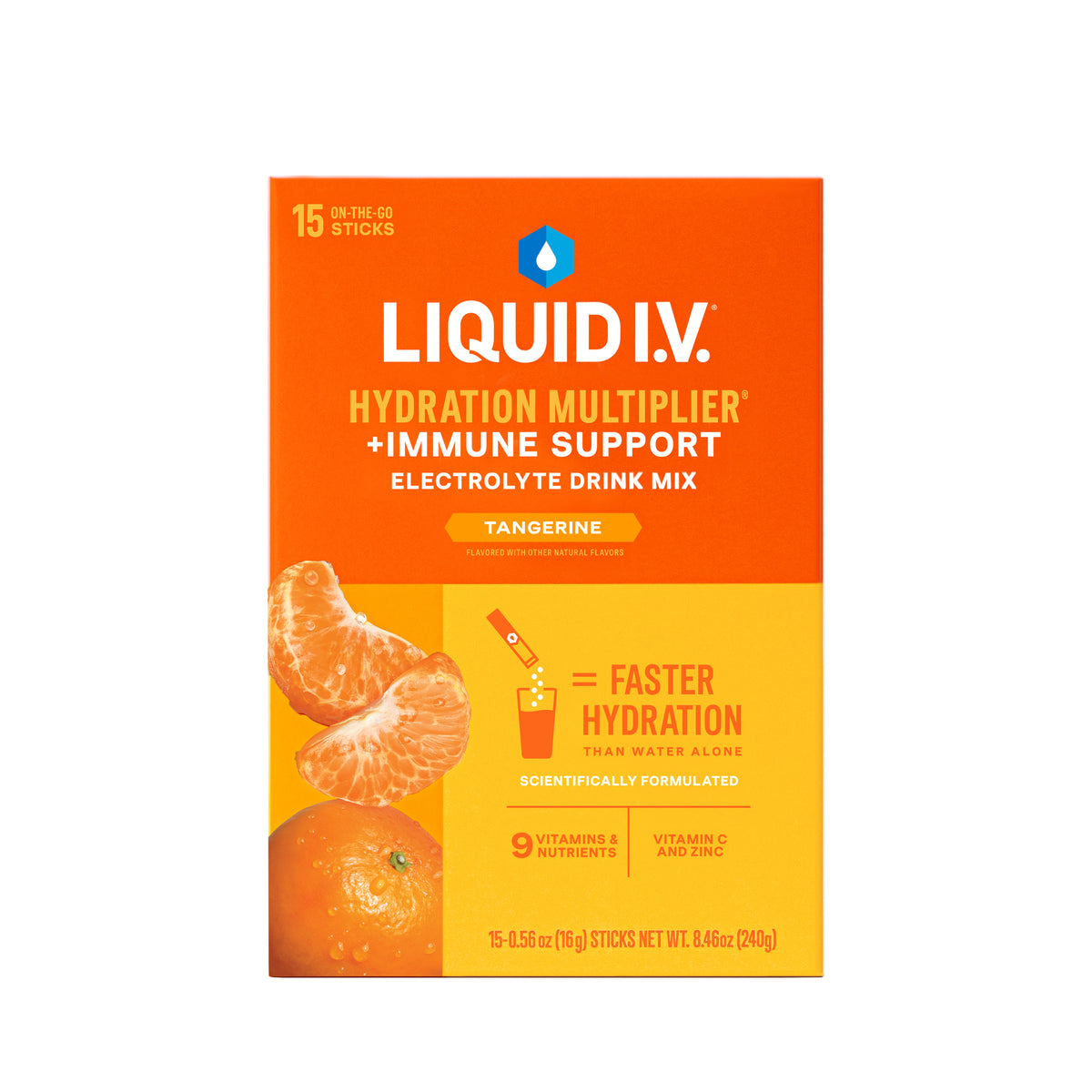 Liquid IV Electrolyte Drink Mix + Immune Support, Tangerine, 15 ct, BX/15