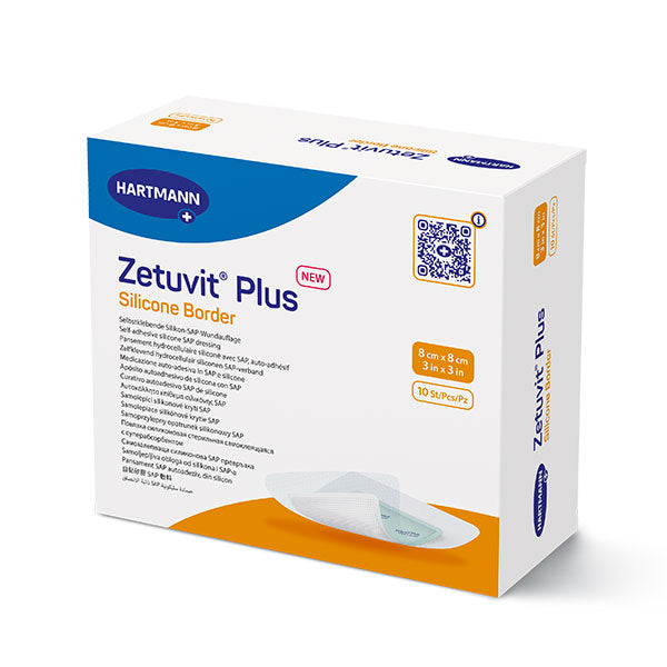 Zetuvit Plus Silicone Border SAP Dressing with Silicone adhesive, 3" x 3"