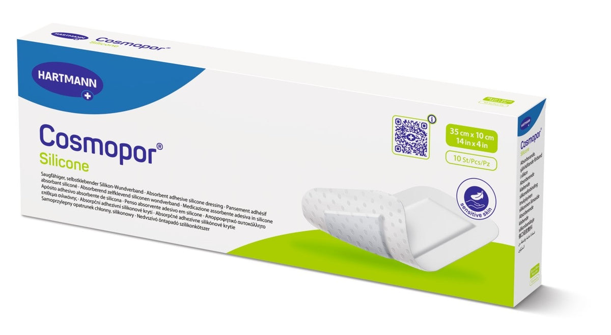 Cosmopor Silicone Absorbent Island Dressing With Silicone Adhesive, Sterile, 4" x 14"