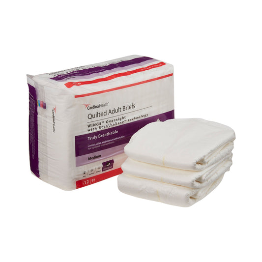 Wings™ Overnight Quilted Incontinence Brief, Medium, CS/8