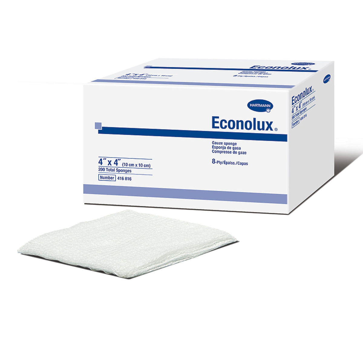 Econolux® Gauze Sponge, 4 x 4 Inch, 8-Ply, PK/200