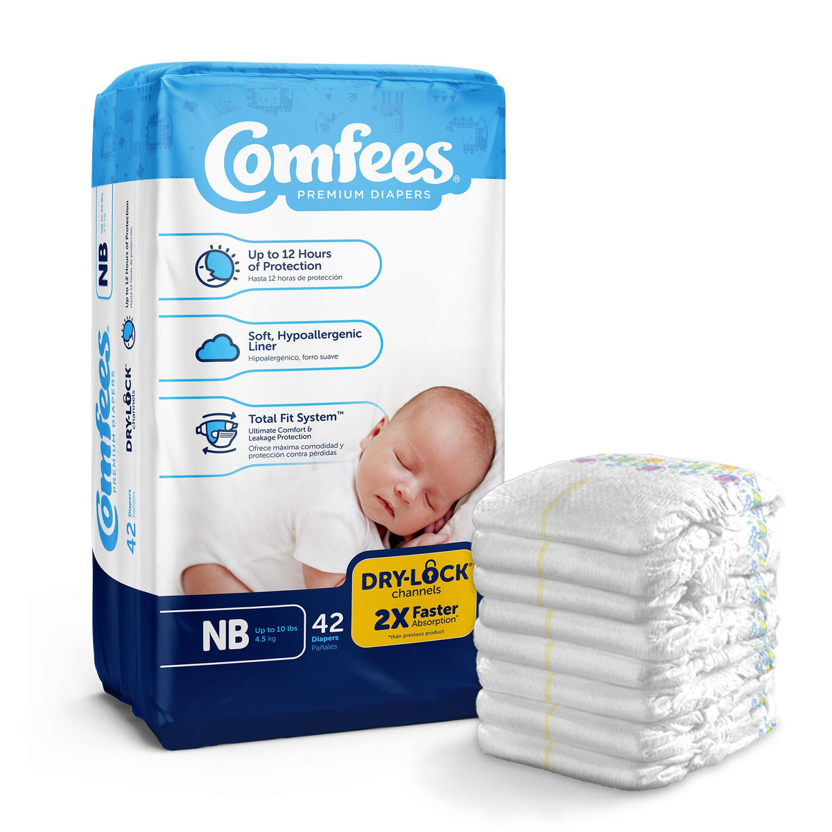Attends Comfees Premium Baby Diapers, Unisex, Tab Closure, Newborn, BG/42