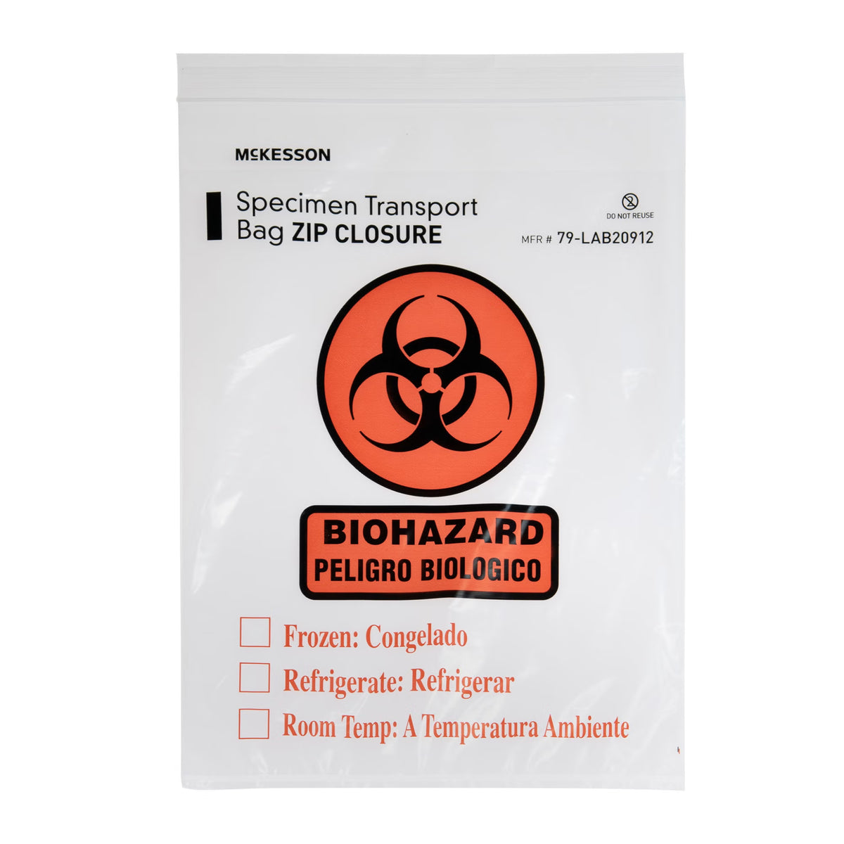 McKesson Specimen Transport Bag with Document Pouch, Zip Closure, 9 x 12 Inch, PK/1