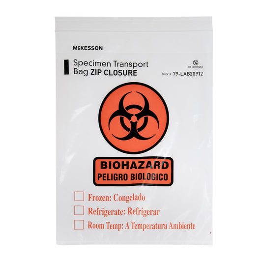 McKesson Specimen Transport Bag with Document Pouch, Zip Closure, 9 x 12 Inch, PK/1