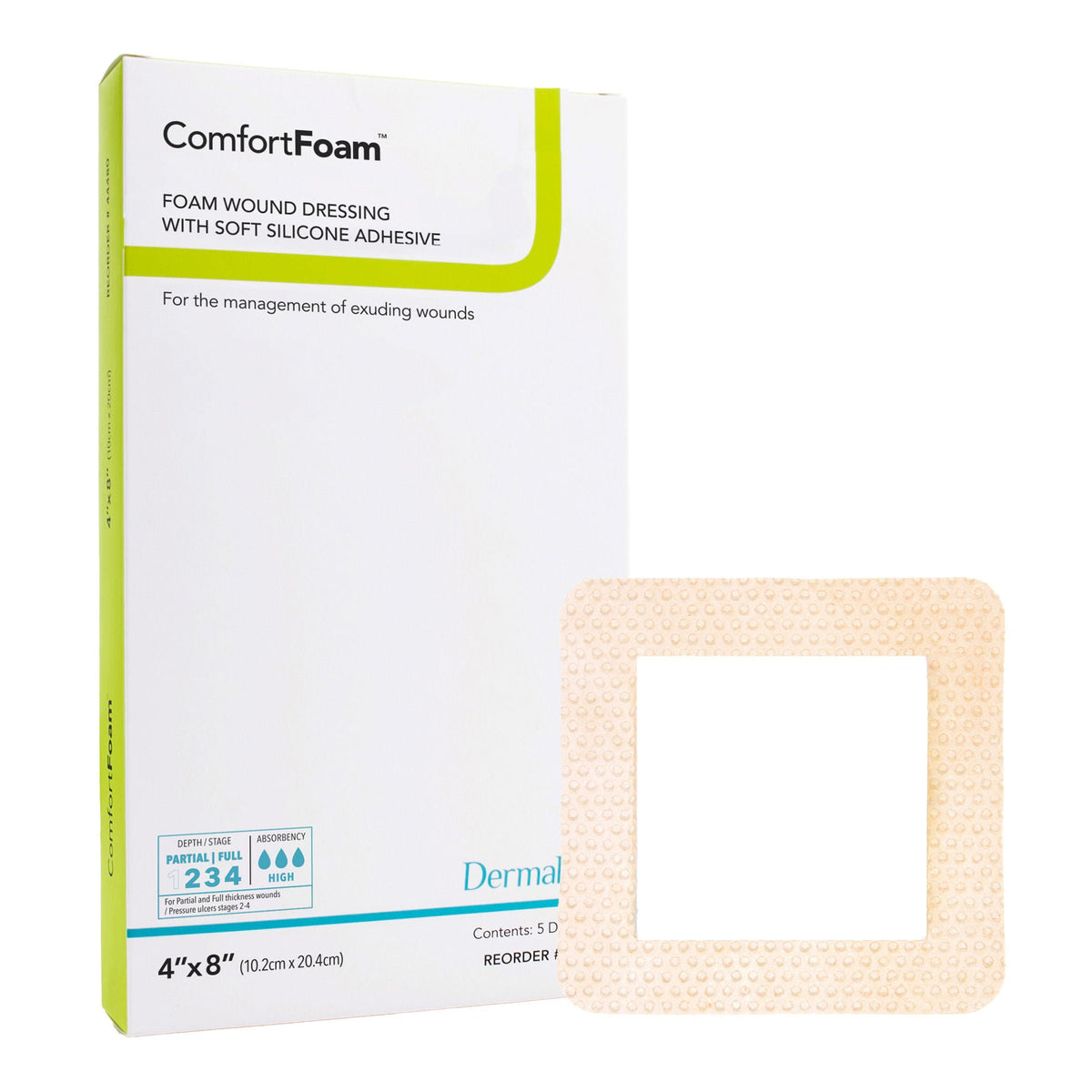 ComfortFoam™ Border Foam Wound Dressing with Silicone Adhesive, 10.2 x 20.4 cm, EA/1