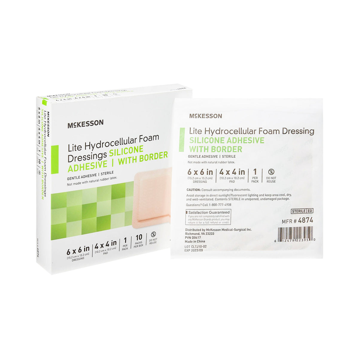 McKesson Lite Hydrocellular Foam Dressings w/ Border & Silicone Adhesive, 6 x 6", BX/10
