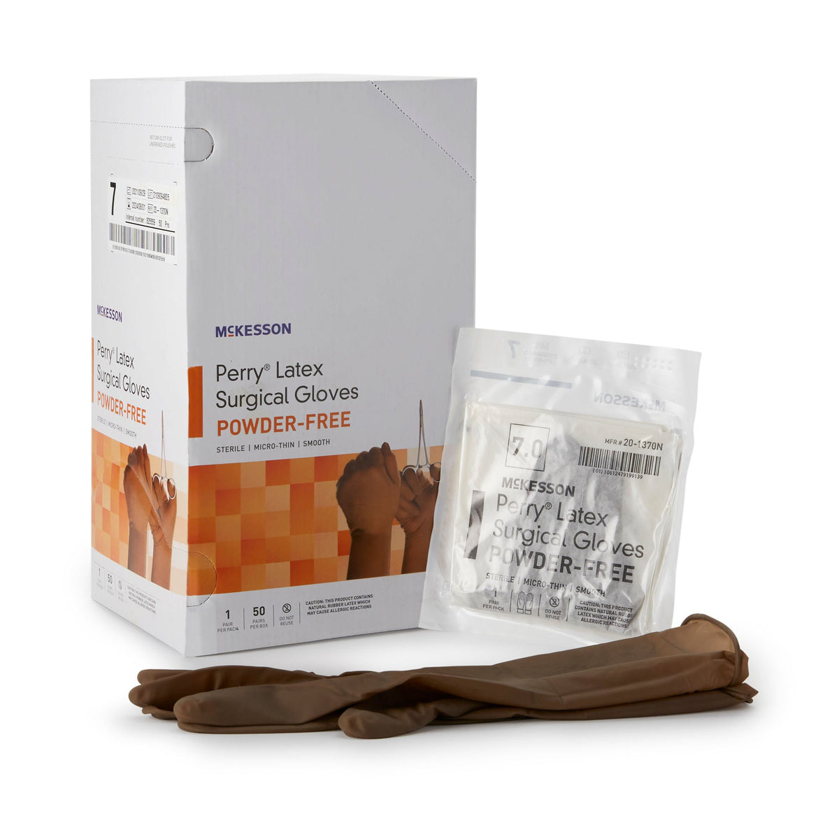 McKesson Perry® Latex Surgical Glove, Size 7, Brown, CS/200