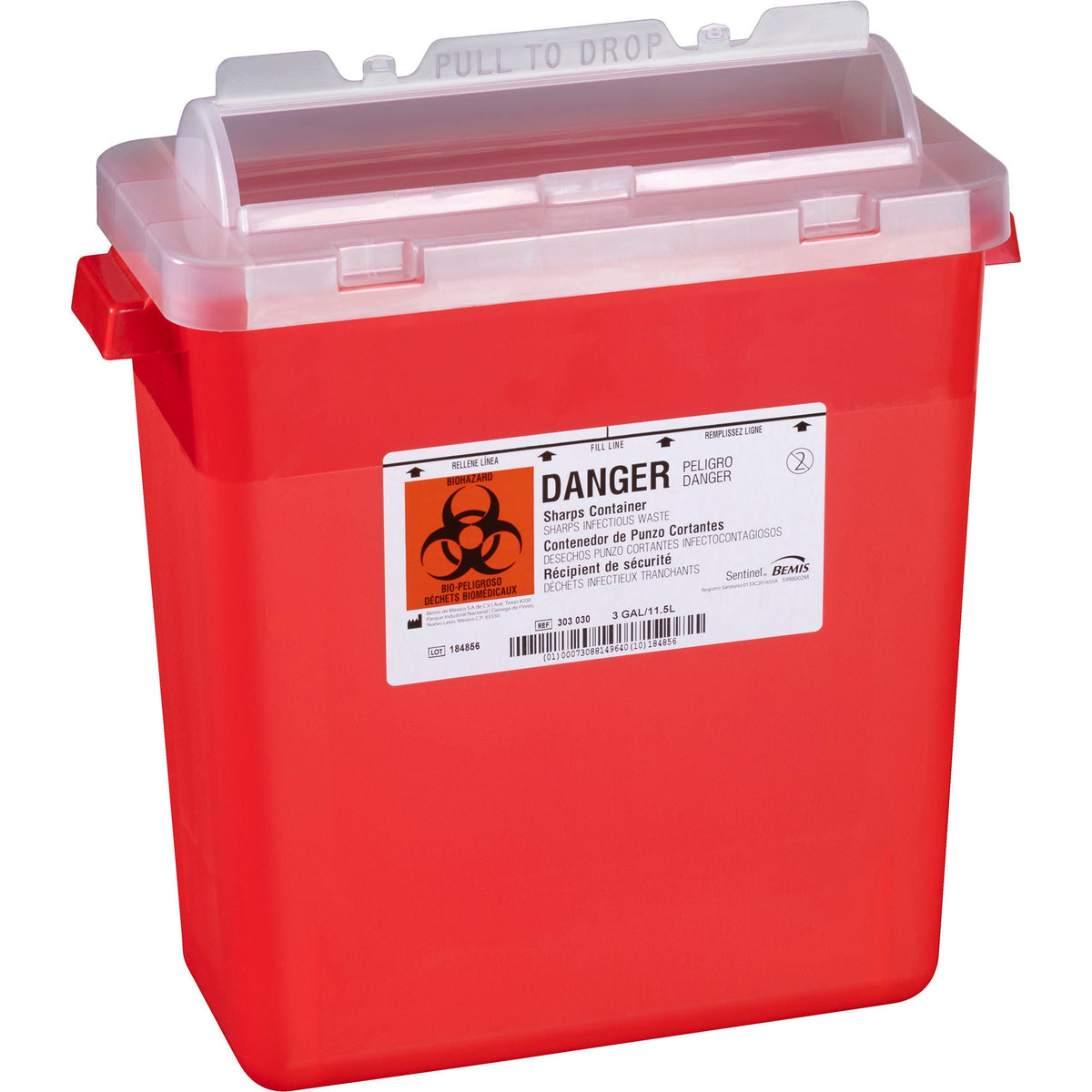 Bemis™ Sentinel Multi-purpose Sharps Container, 3 Gallon, 15 x 13.87 x 6.87 Inch, CS/12