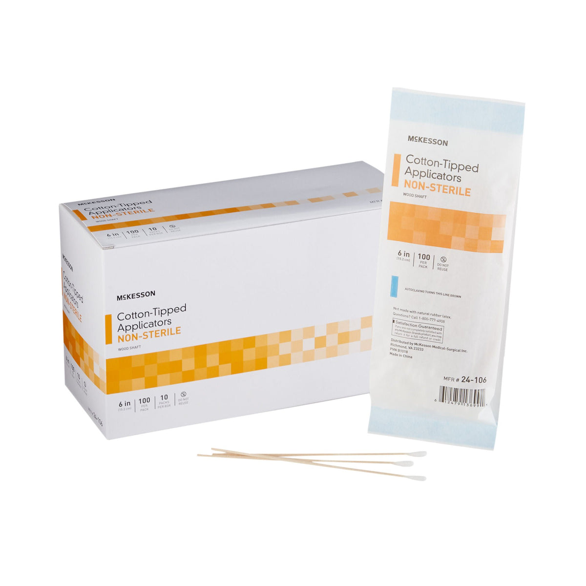 McKesson Swabsticks, Cotton-Tip, Wood Shaft, 6 Inch, BX/10