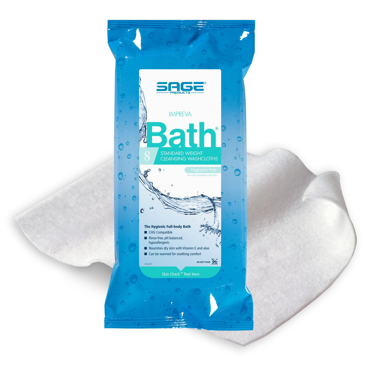 Sage Comfort Bath Rinse-Free Wipes, Aloe, Unscented, Soft Pack, BX/30