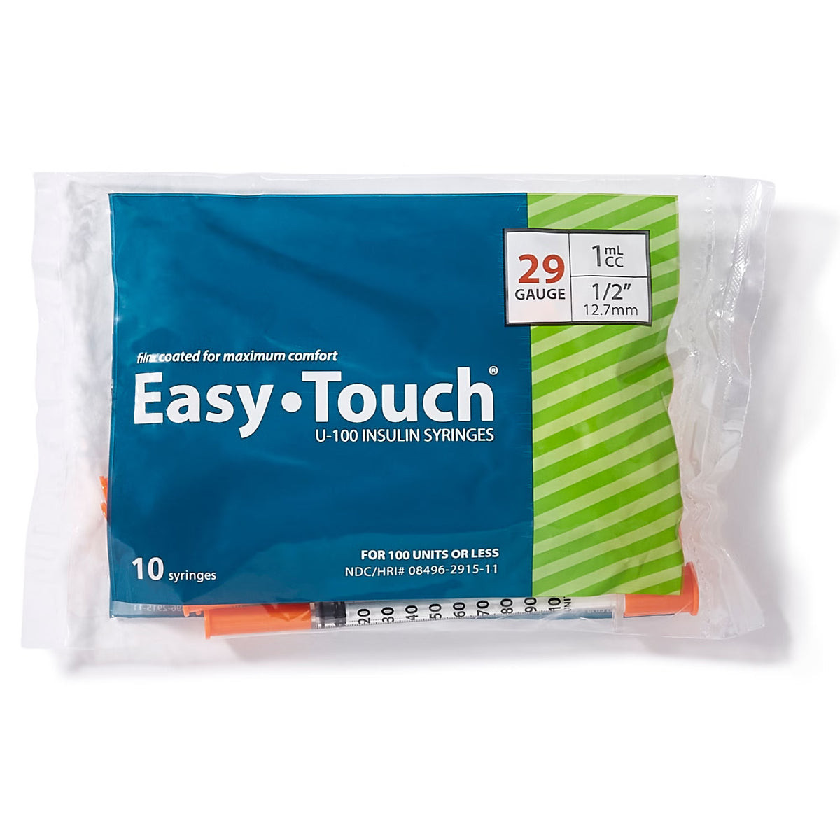 EasyTouch™ Standard Insulin 1cc Syringe with Needle, 29 Gauge, 1/2 Inch Length