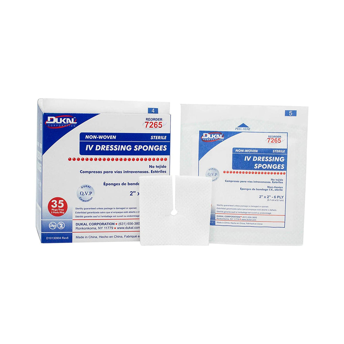 Dukal Sterile I.V. / Drain Split Dressing, 2 x 2 Inch, 6-Ply, BX/35