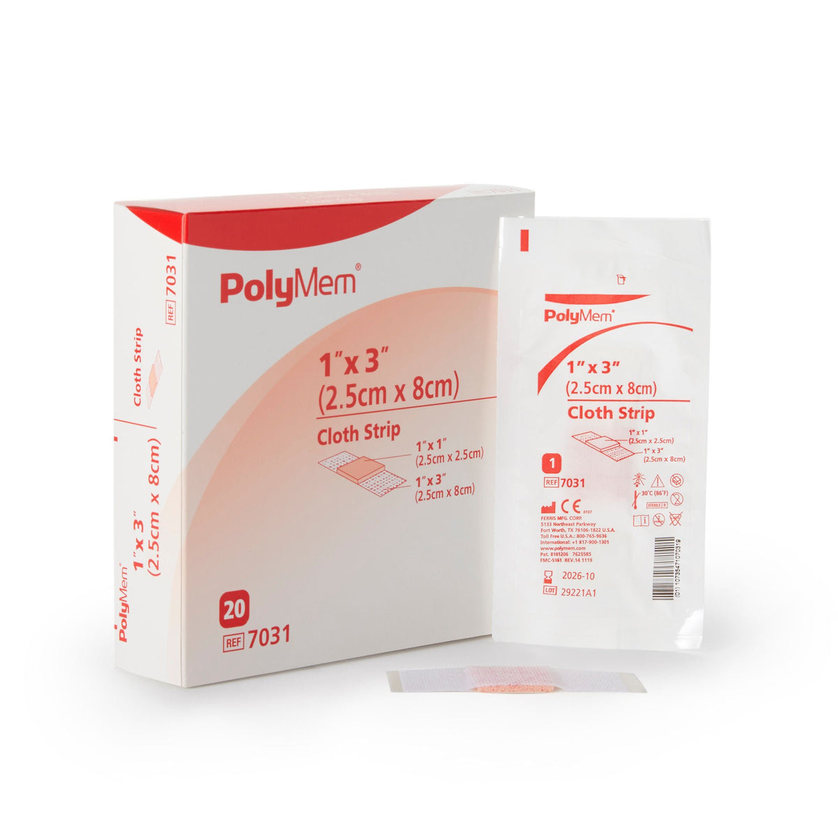 PolyMem® Pink / White Adhesive Strip, 1 x 3 Inch, CS/100