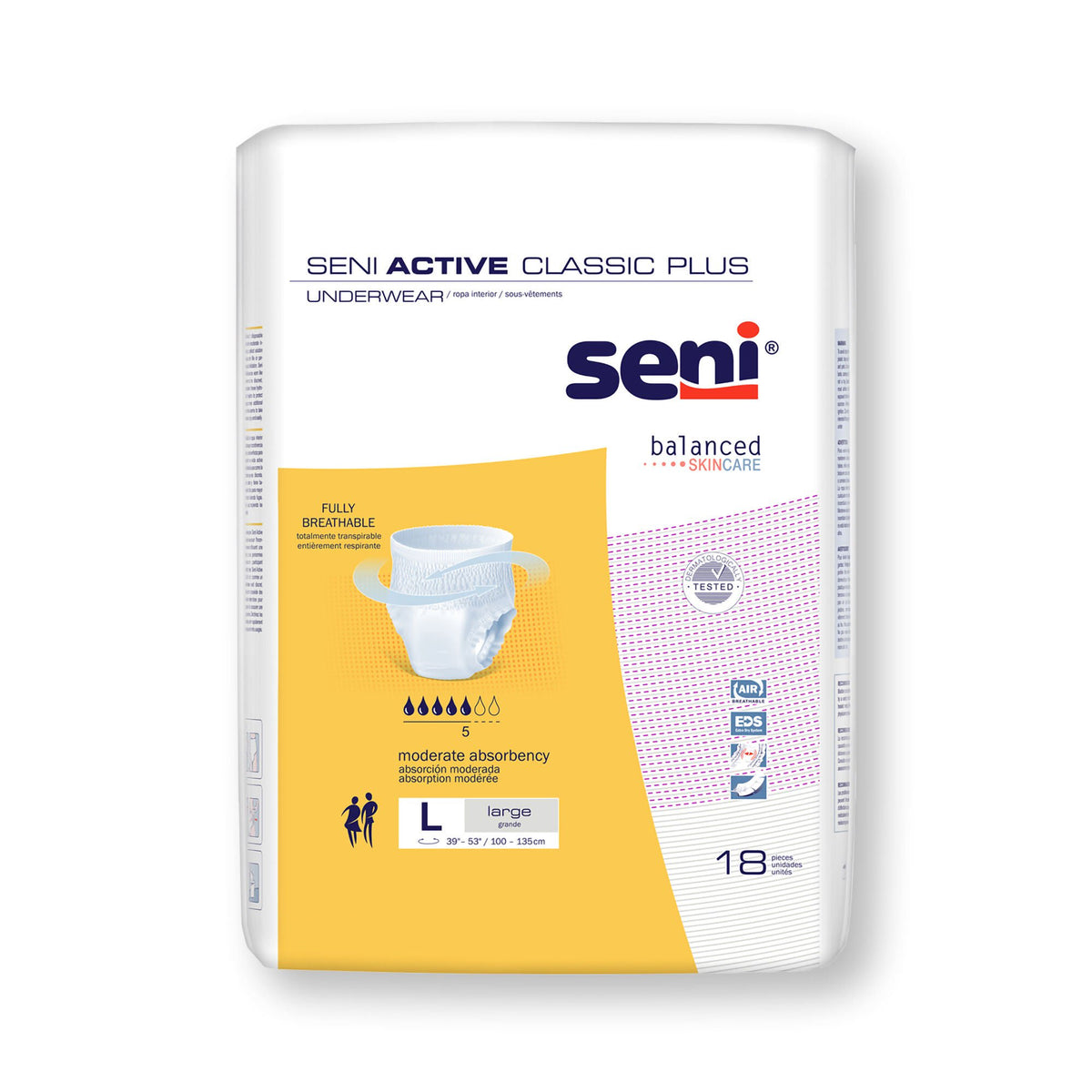 Seni® Active Classic Plus Moderate Absorbent Underwear, Large, PK/18