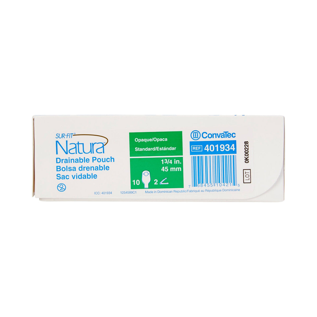 Sur-Fit Natura® Opaque Colostomy Pouch, 12-Inch Length, 1¾ Inch Flange