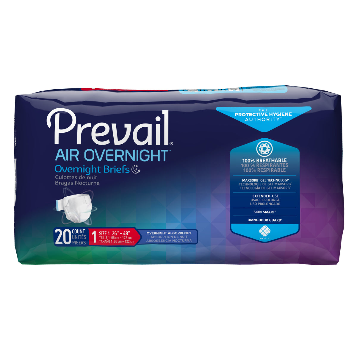 Prevail Air Overnight Briefs, Size 1/Medium - 26" - 48" - REPLACES: FQNGX012