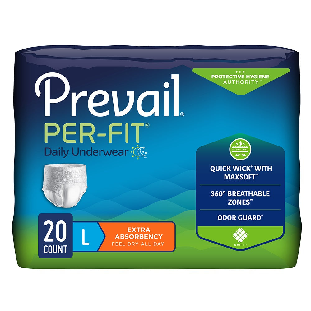 Prevail Per-Fit Underwear Size Large, White, 44" - 58", PK/20