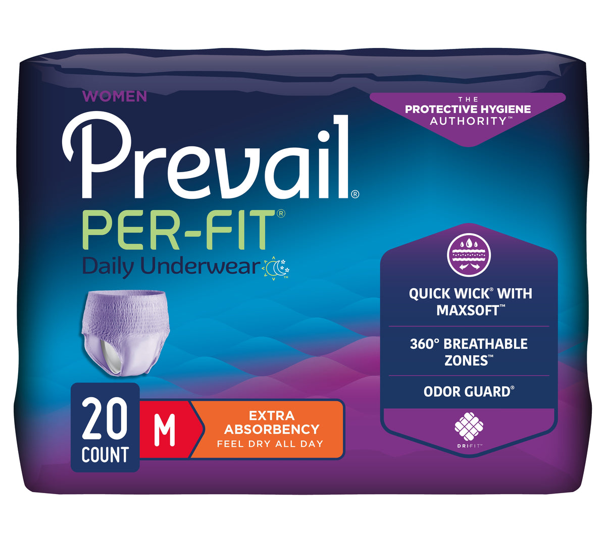 Prevail Per-Fit Protective Underwear for Women, Medium, 34" - 46", PK/20