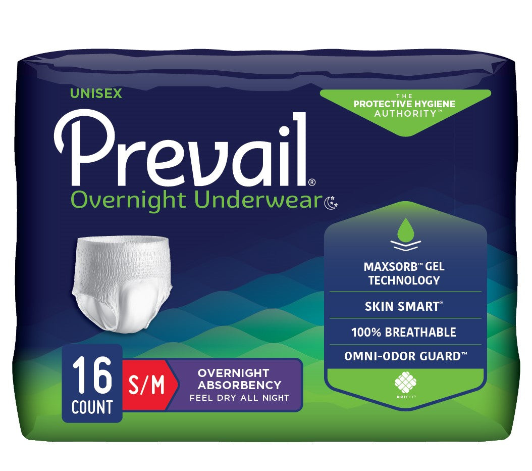 Prevail Unisex Overnight Underwear, Small/Medium, 34" x 46" - REPLACES FQPMX512 & FQPWX512.
