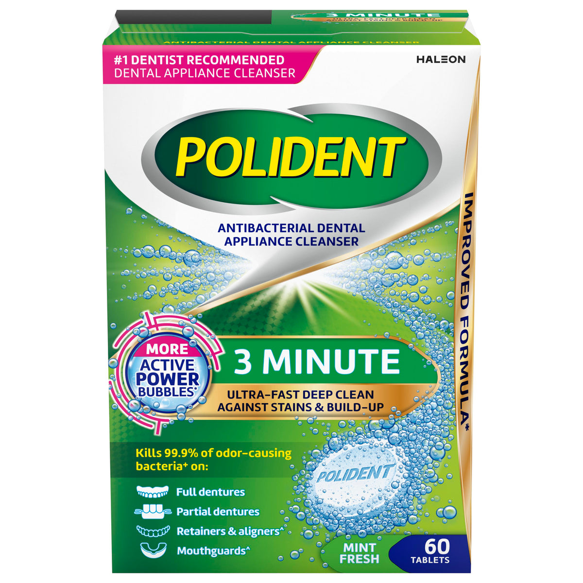 Polident 3 Minute Antibacterial Dental Appliance Cleanser Tablets, 60 Count - REPLACES GSK310158053088