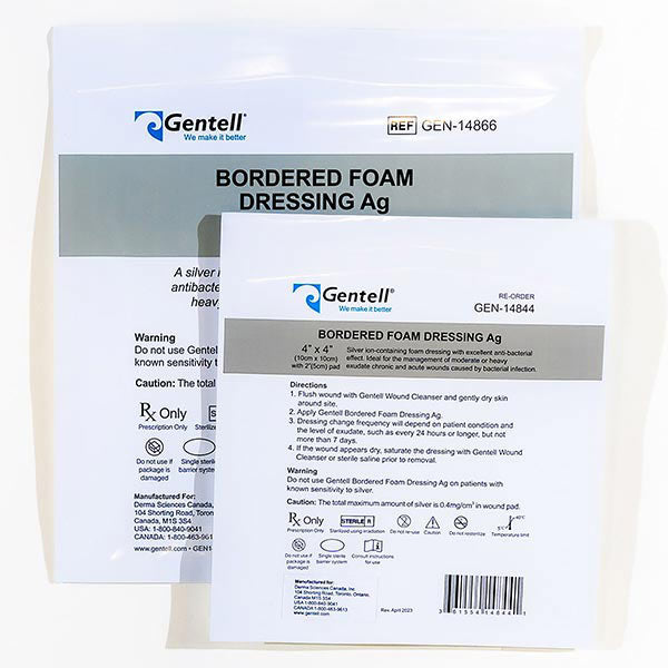 Gentell Bordered Foam Ag Dressing, 6" x 6"