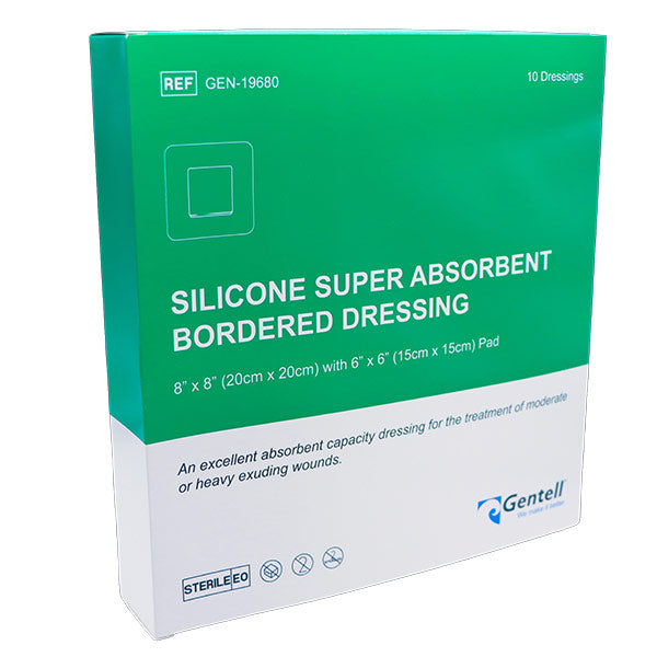 Gentell Silicone Super Absorbent Bordered Dressing, 8" x 8", EA/1
