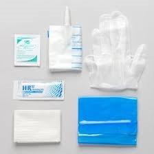 TruCath Intermittent Catheter Insertion Kit. Vinyl PF Gloves, 5g Lube Jelly Packet, BZK wipe, Underpad and Disposal Bag.