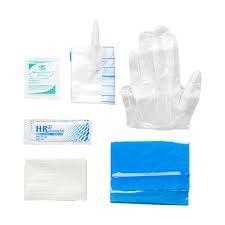 TruCath Intermittent Catheter Insertion Kit. Vinyl PF Gloves, 5g Lube Jelly Packet, BZK wipe, Underpad and Drainage Bag with connector.