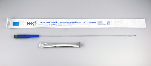 TruCath Hydrophilic Catheter with water bag and touch free sleeve, 14FR, 16"