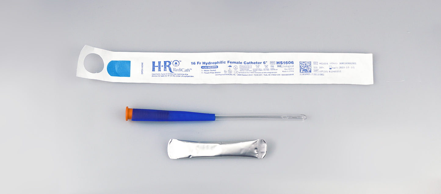 TruCath Hydrophilic Catheter with water bag and touch free sleeve, 16FR, 6"