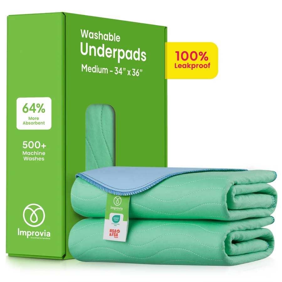 Improvia Washable Re-Usable Bedwetting Incontinence Underpad, Heavy Absorbency, Medium, 34" x 36"