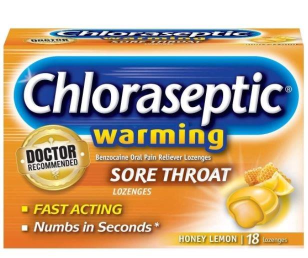Chloraseptic, Honey Lemon, Warming Sore Throat Lozenges, 18 ct.