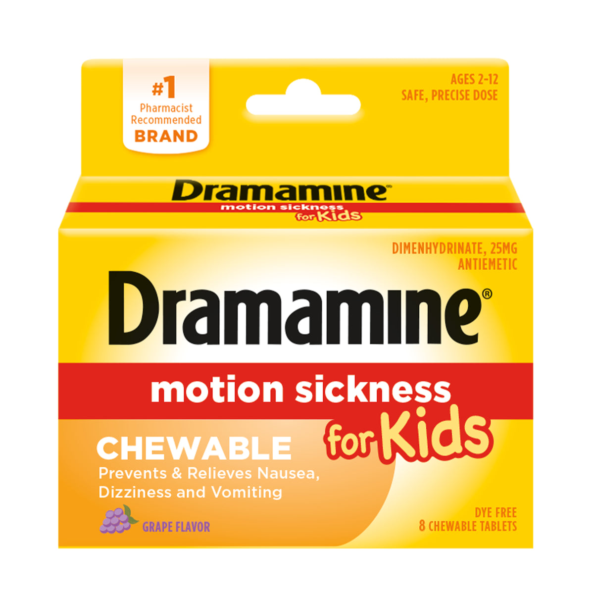 Dramamine Kids Chewable Grape, 8 ct - REPLACES MEL831248003013