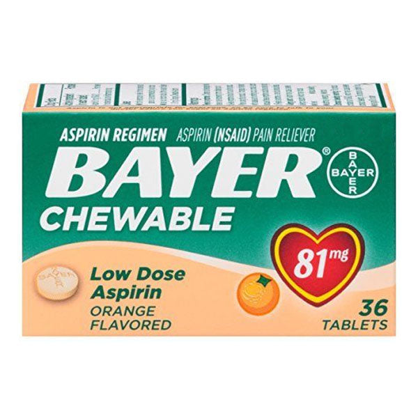 Bayer Chewable Aspirin 81 MG Orange, 36 ct, EA/1