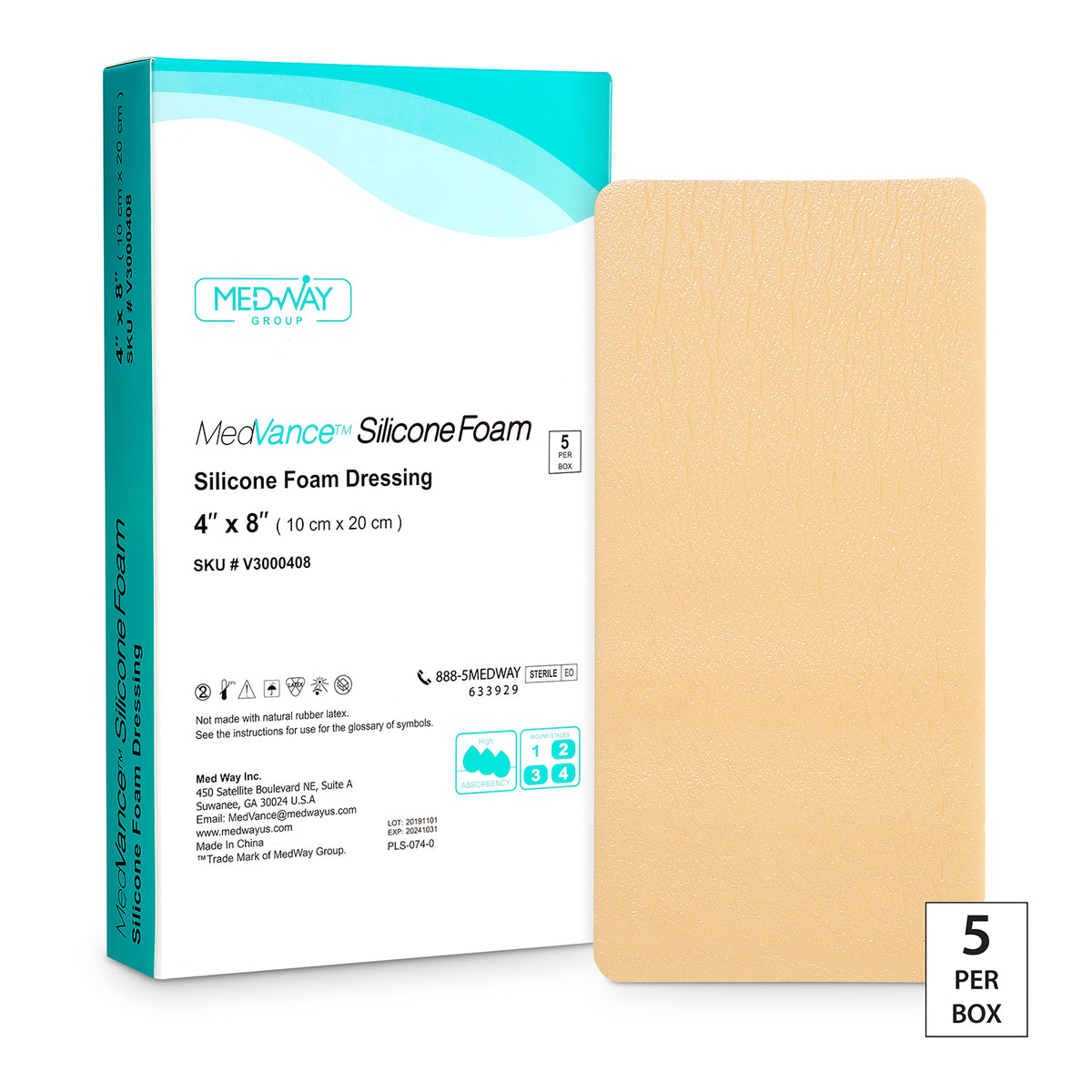 MedVance Non-Bordered Silicone Foam Dressing, 4" x 8", EA/1